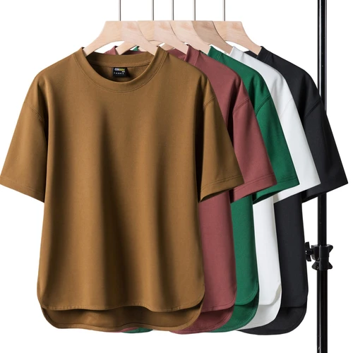 【现货秒发】2025夏季男士简约百搭休闲半袖大码上衣纯色圆领T恤