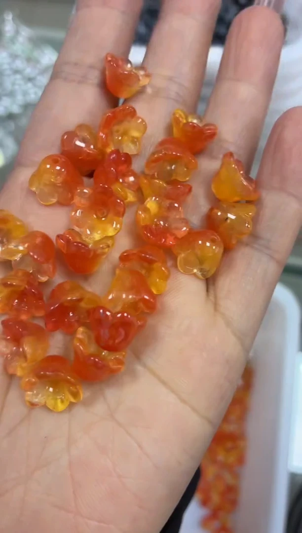 玻璃02047铃兰花100颗爱玛橙