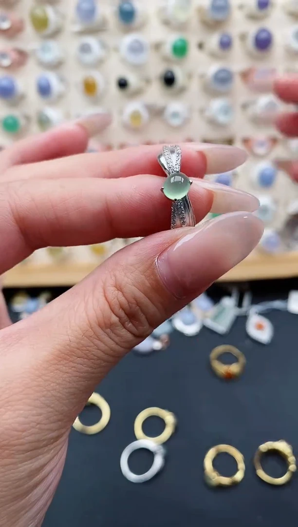 银S925镶嵌戒指翡翠天然缅甸翡翠A货222-7-6