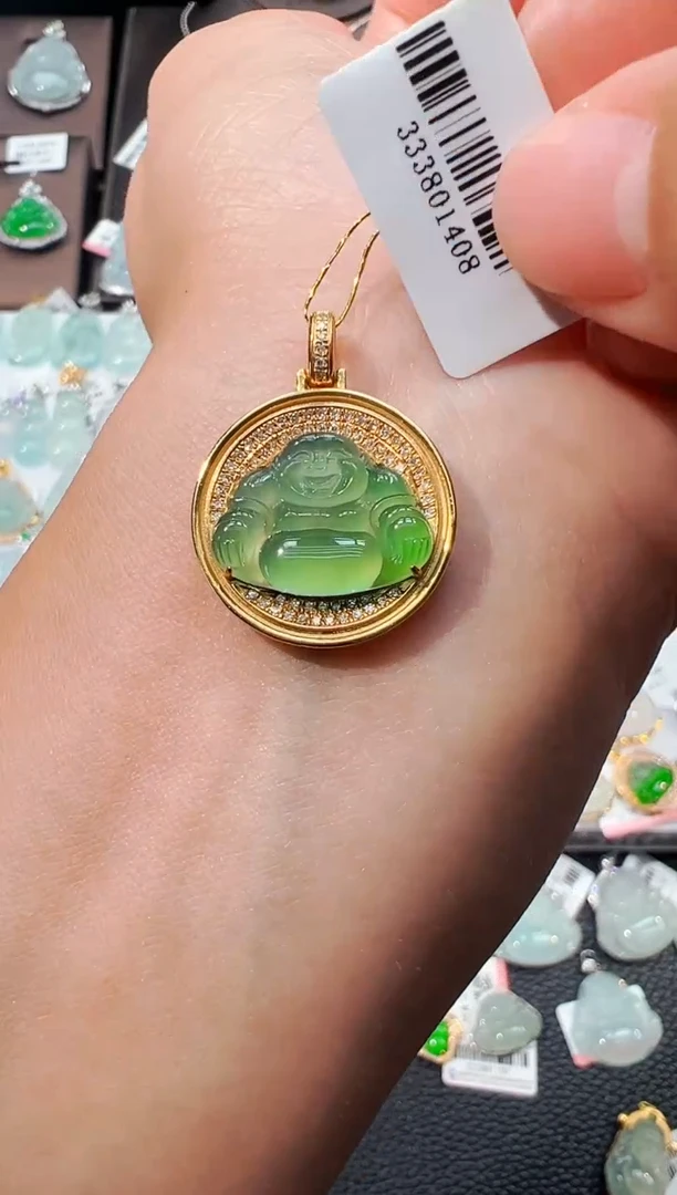 吊坠(不含链)18K金镶嵌翡翠佛公吊坠1408