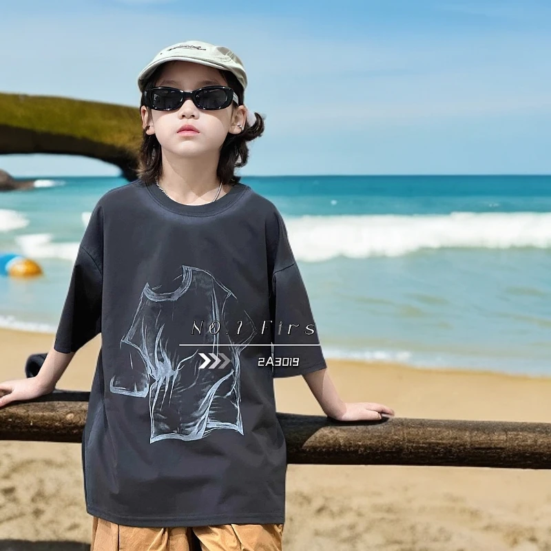 【潮】男童夏装短袖t恤8-16岁中大童洋气男孩衣服2025夏季25XT3019