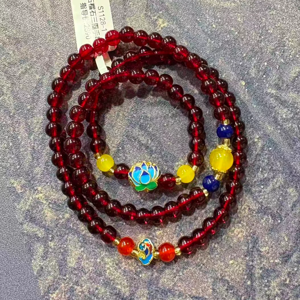s1128景泰蓝莲花多圈石榴石手串(无礼盒)