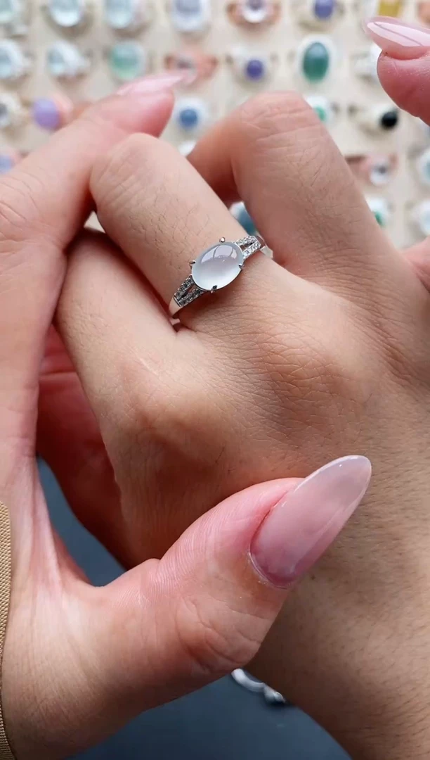 银S925镶嵌戒指翡翠天然缅甸翡翠A货111-5