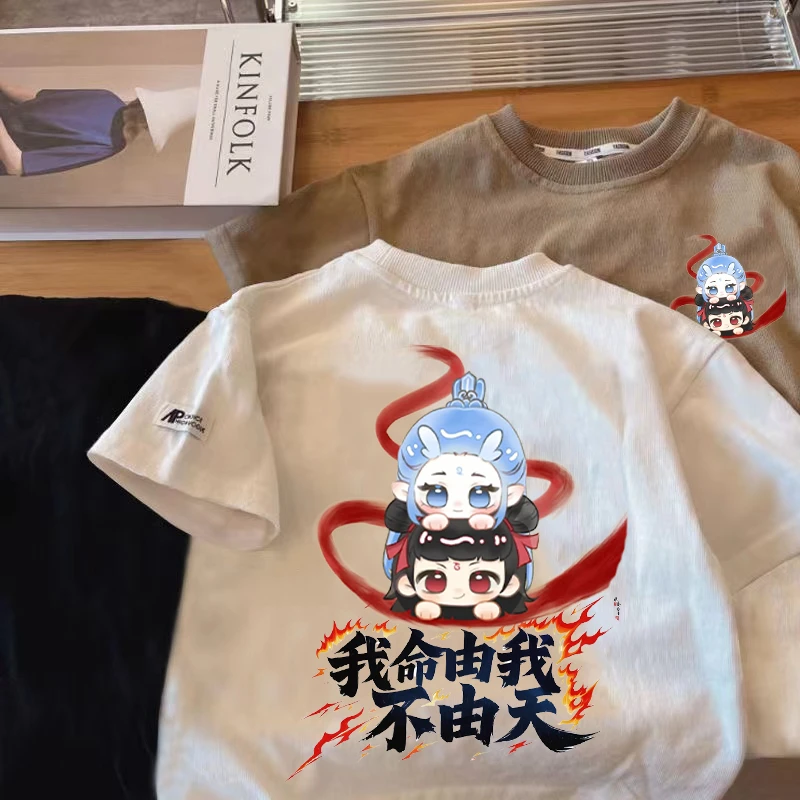 国潮哪吒2025新款夏季中小儿童男童短袖t恤纯棉圆领百搭打底上衣t