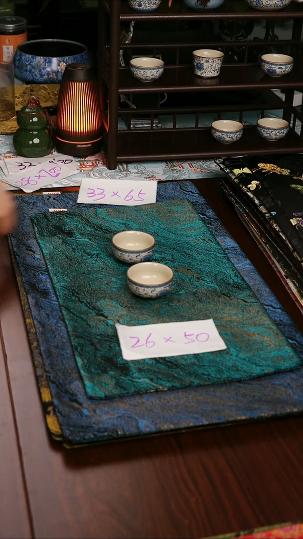 【鎏金蓝绿双面】中国风干泡织锦茶席26*50