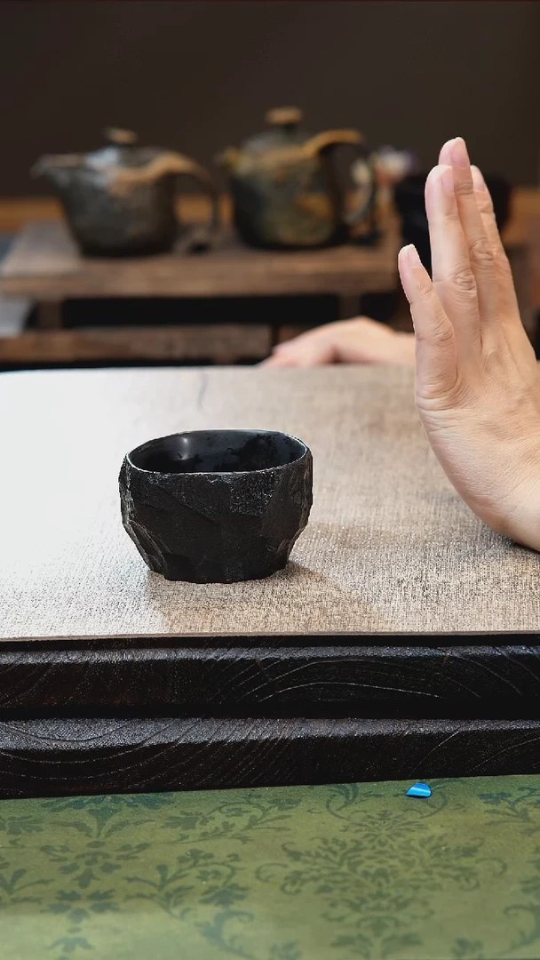 中式归玉堂冰碛岩重工雕刻手凿随行杯