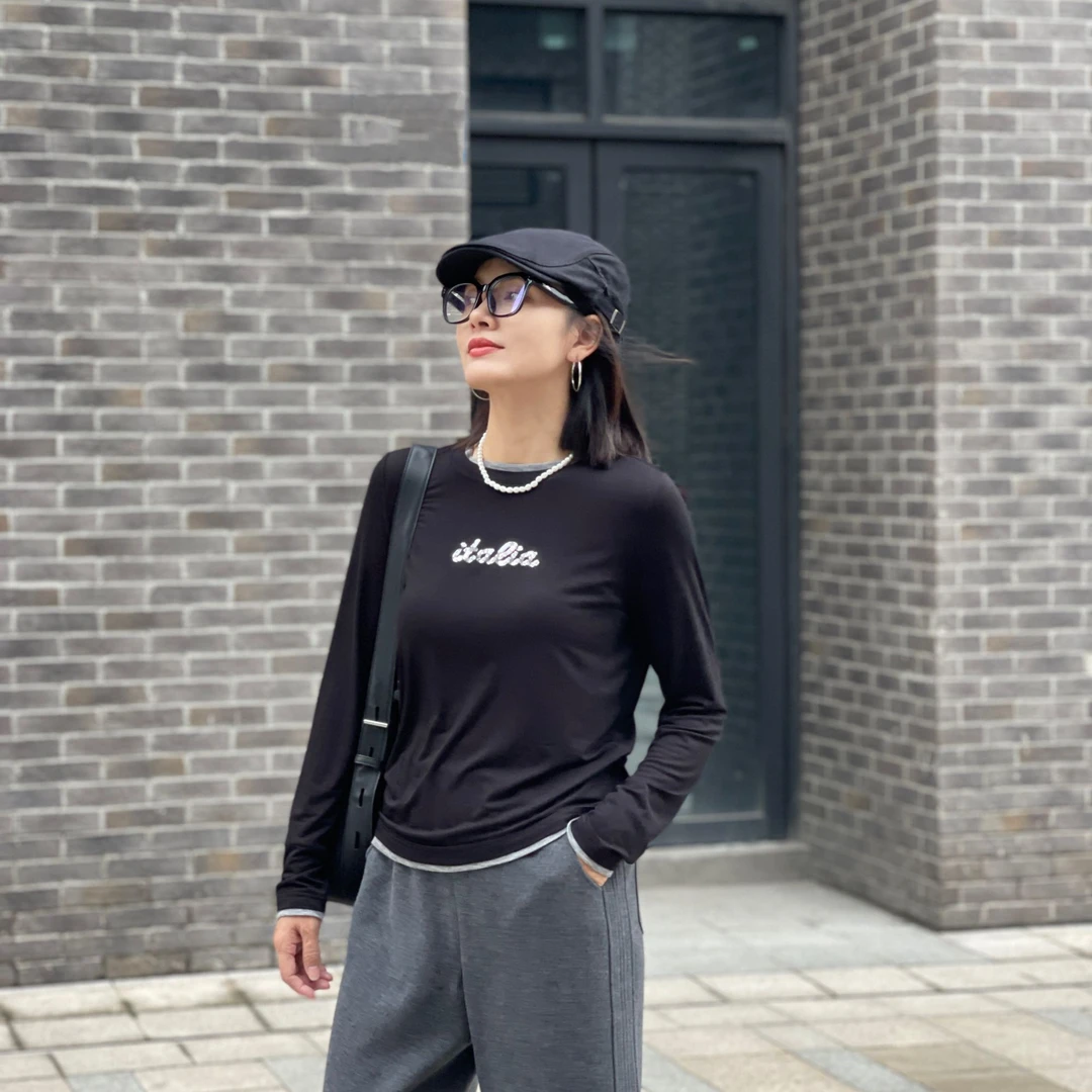 俪妍【LIVELY·YAN】25秋季款上衣37924休闲长袖女款打底圆领圆领