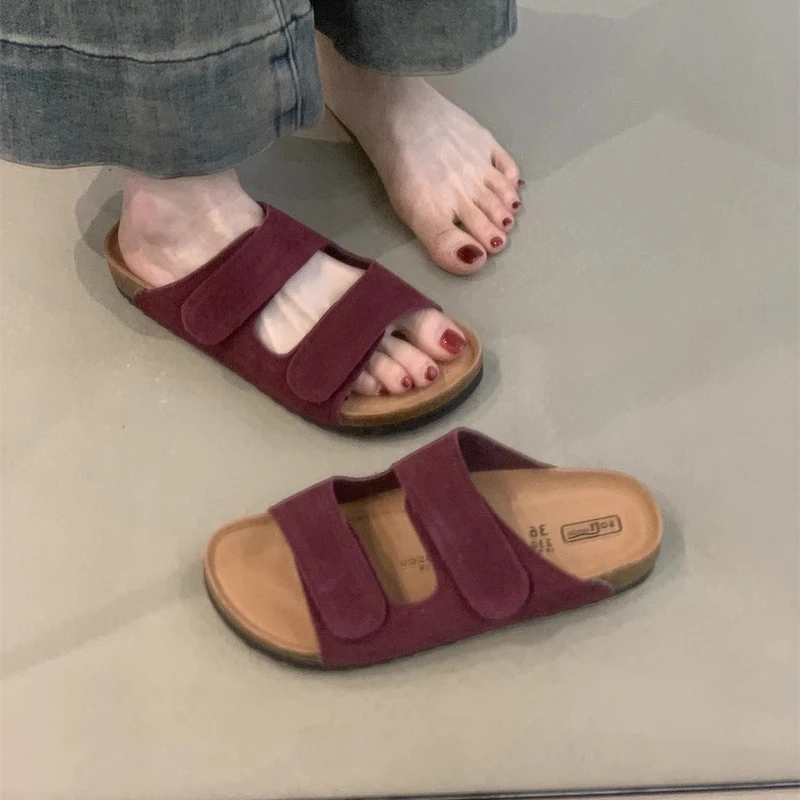 勃肯拖鞋女外穿夏季2025新款复古魔术贴软木一字拖休闲罗马鞋女鞋