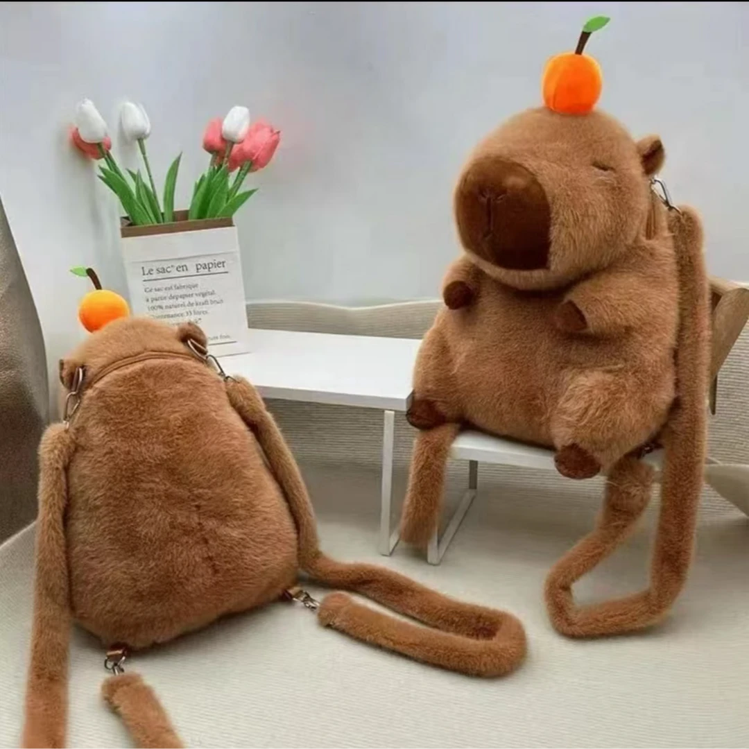 卡皮巴拉水豚毛绒双肩包可爱搞怪卡通公仔玩偶背包2024新款斜挎包