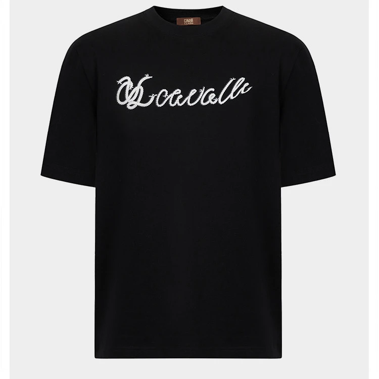 Cavalli Class25夏简约休闲时尚印花圆领LOGO男式绳结短袖trwc404