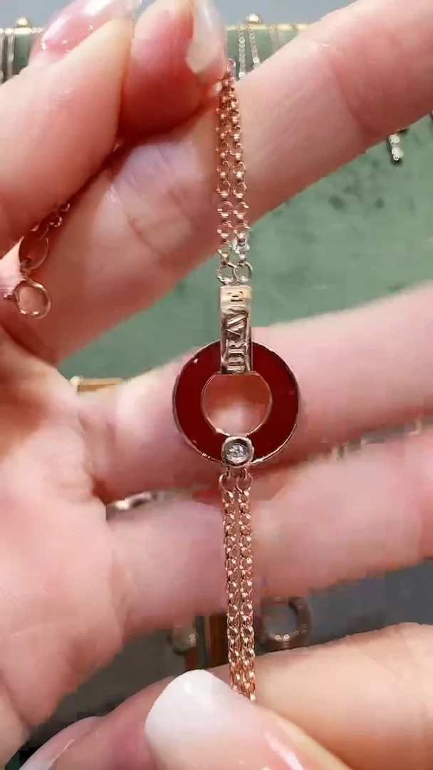 【闪购商品】玛瑙/玉髓手链18K金镶嵌18K金钻石铜钱手链