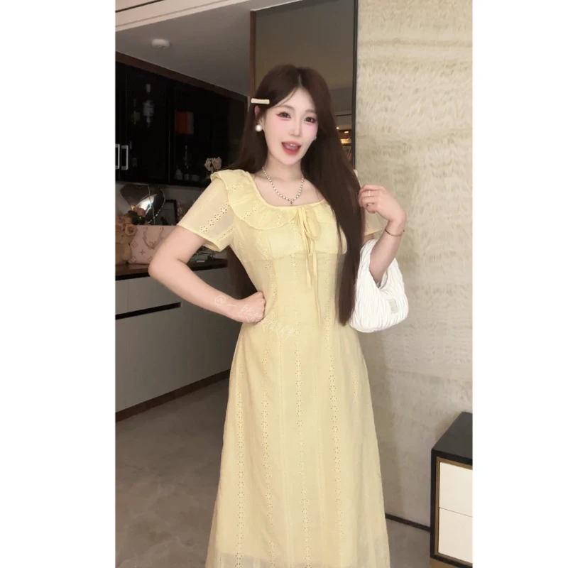 大码女装镂空夏季碎花连衣裙欧若风收腰显瘦气质长裙11402