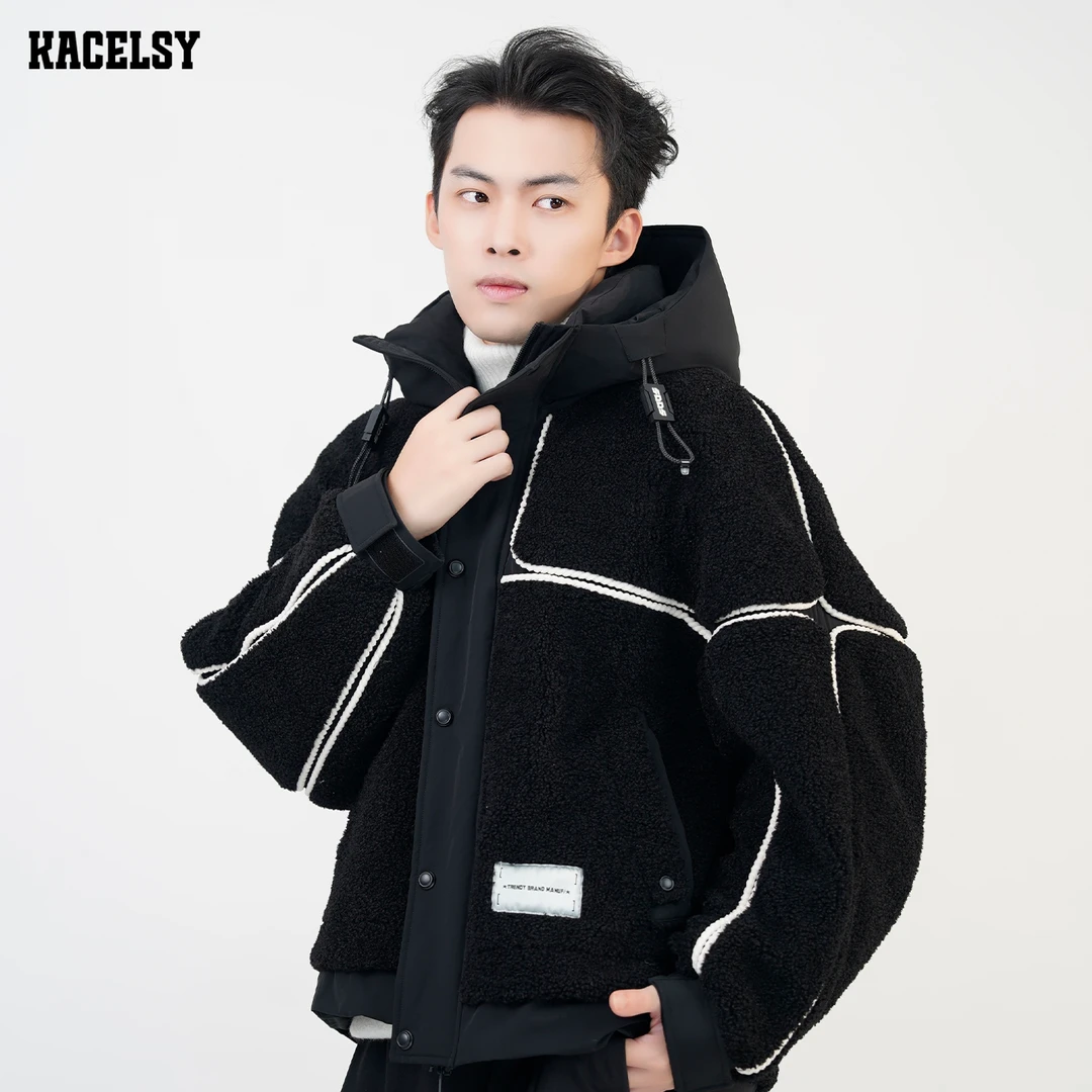 2025新款羊羔绒羽绒服男款冬季加厚保暖潮牌高级感连帽外套男士