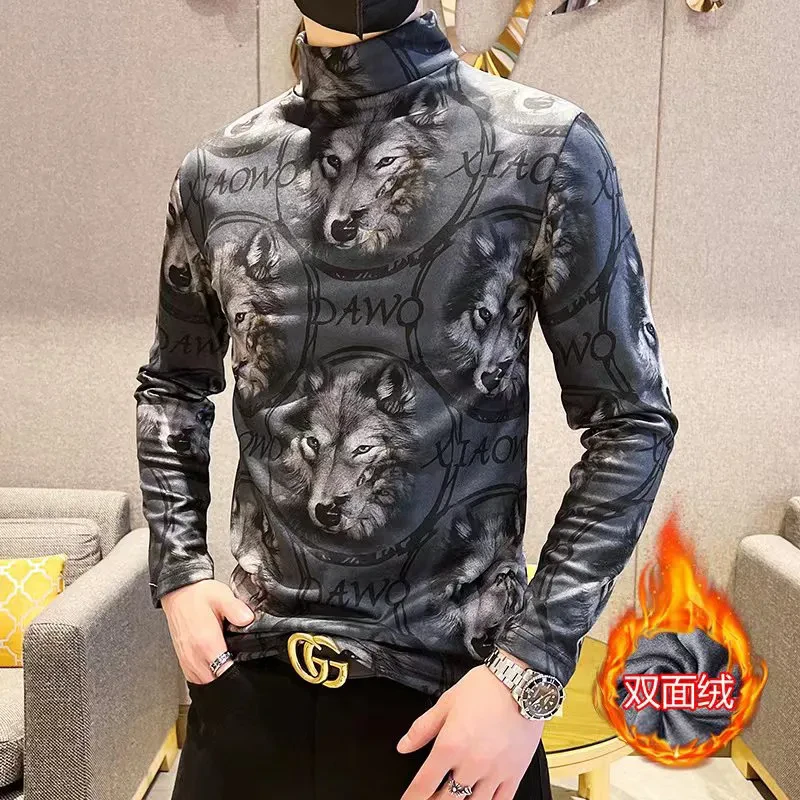 圆领t恤半高领打底衫内衣男保暖内衣可外穿德绒保暖长袖衫T恤男装