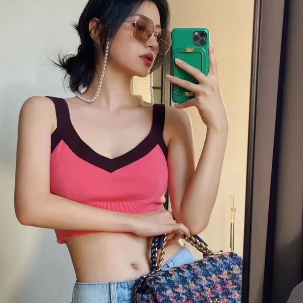 99新 Chanel/香奈儿 20A手工坊粉色羊绒背心34码