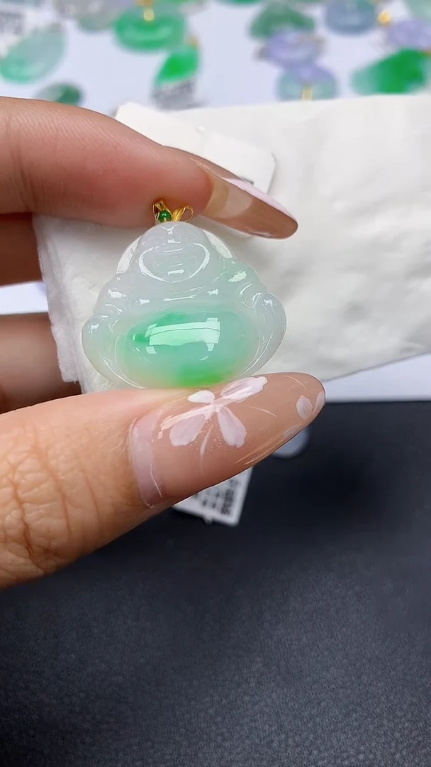 颈饰18K金镶嵌翡翠a货假一赔三支持复检百元上9元证书费自理