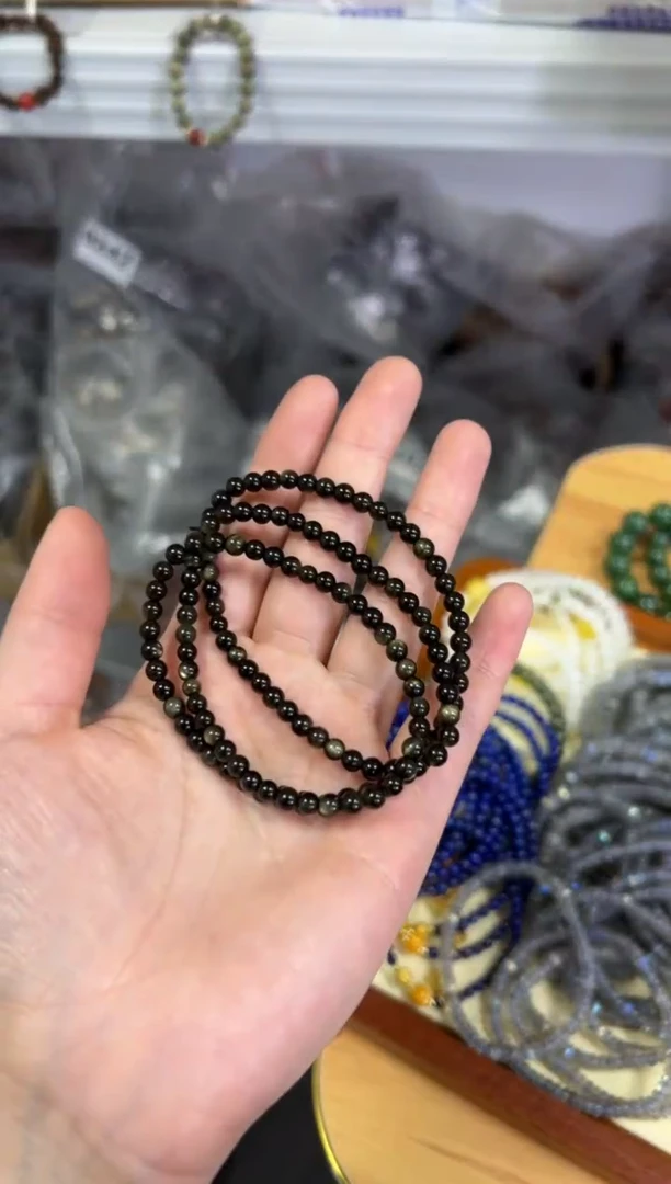【闪购商品】黑曜岩手链未镶嵌玉化金曜石小米珠多圈手链