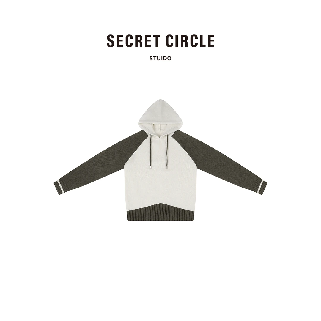SECRET CIRCLE"鼠尾草绿毛衣"100羊毛插肩拼色针织50027