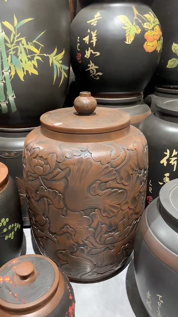 满工满雕三号荷花图茶缸