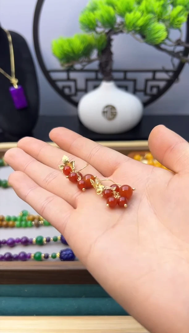 【闪购商品】南红玛瑙耳饰14K金镶嵌E237