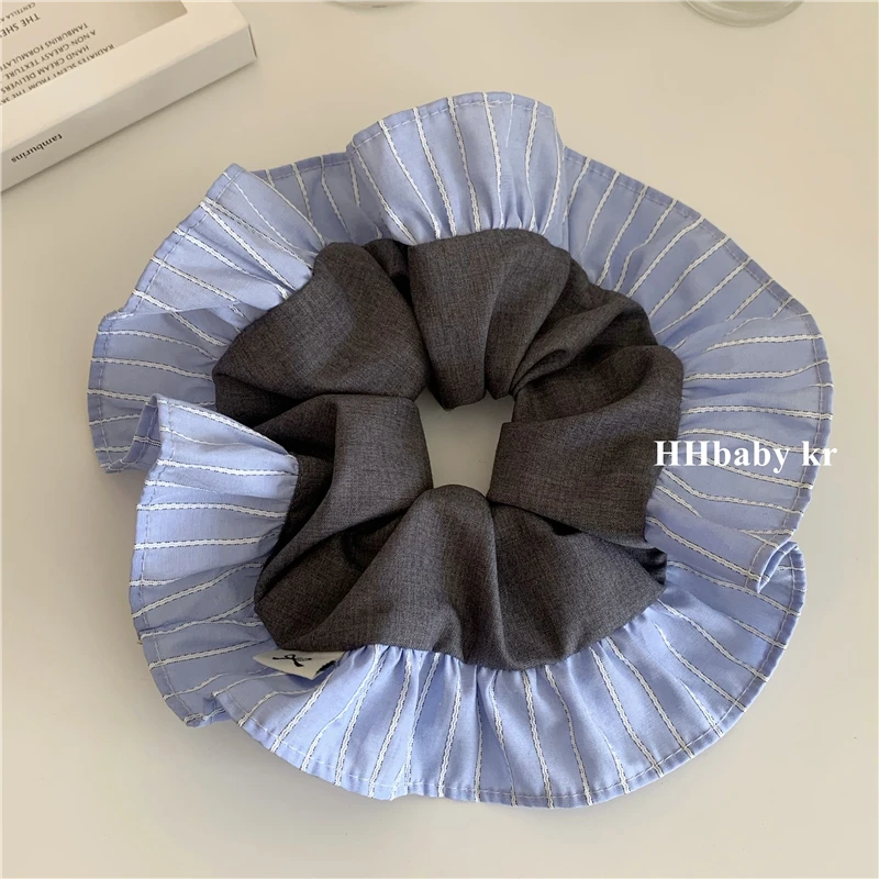 2025东大门新款西服面料学院风蓝灰配色加大号大肠发圈发绳女发饰