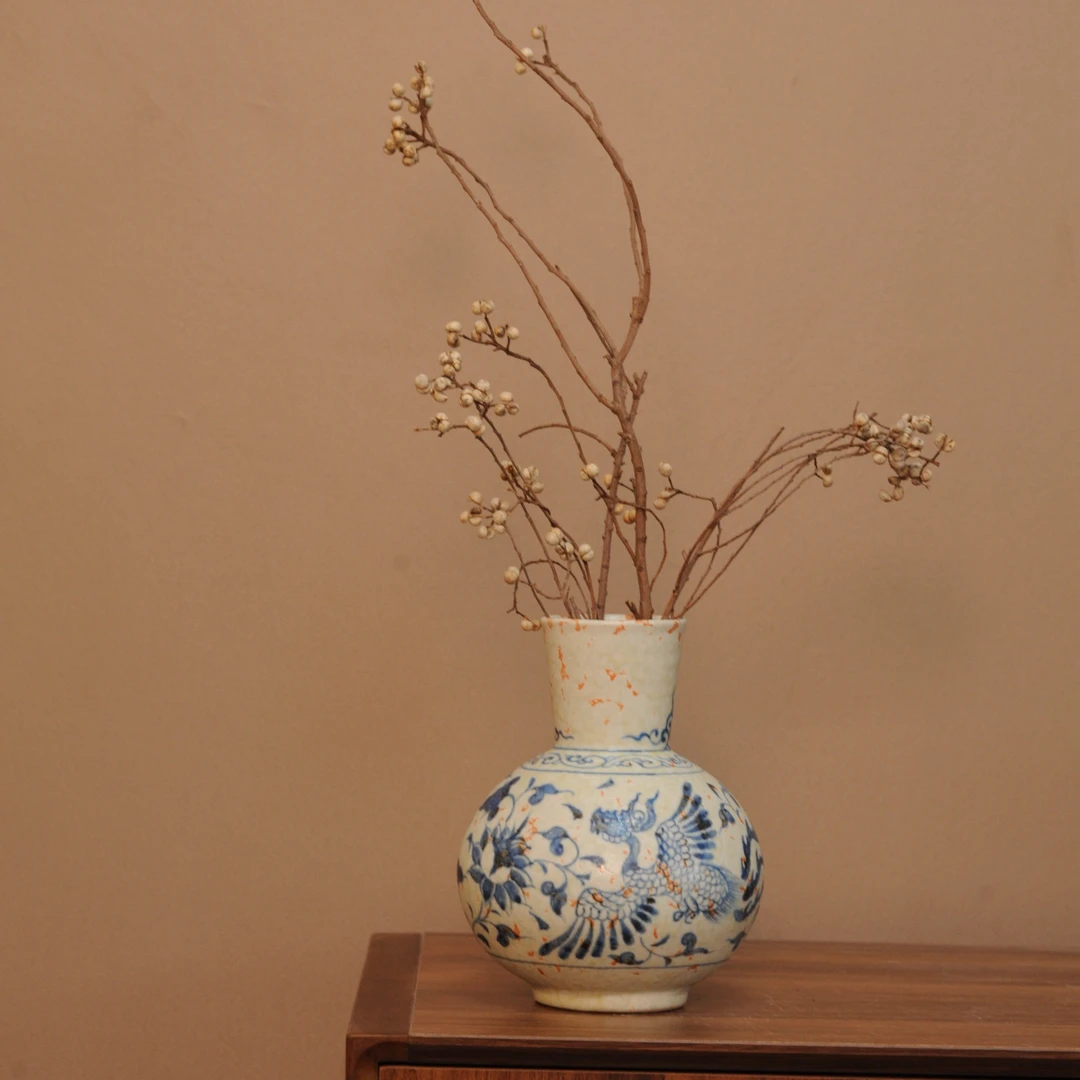 景德镇手绘艺术感花瓶（青花瓷凤求凰高22 口7）