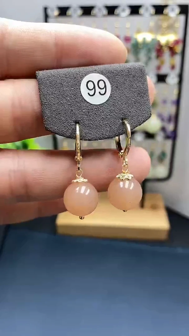 【闪购商品】和田玉耳饰银S925镀金镶嵌尺寸12mm耳扣藕粉