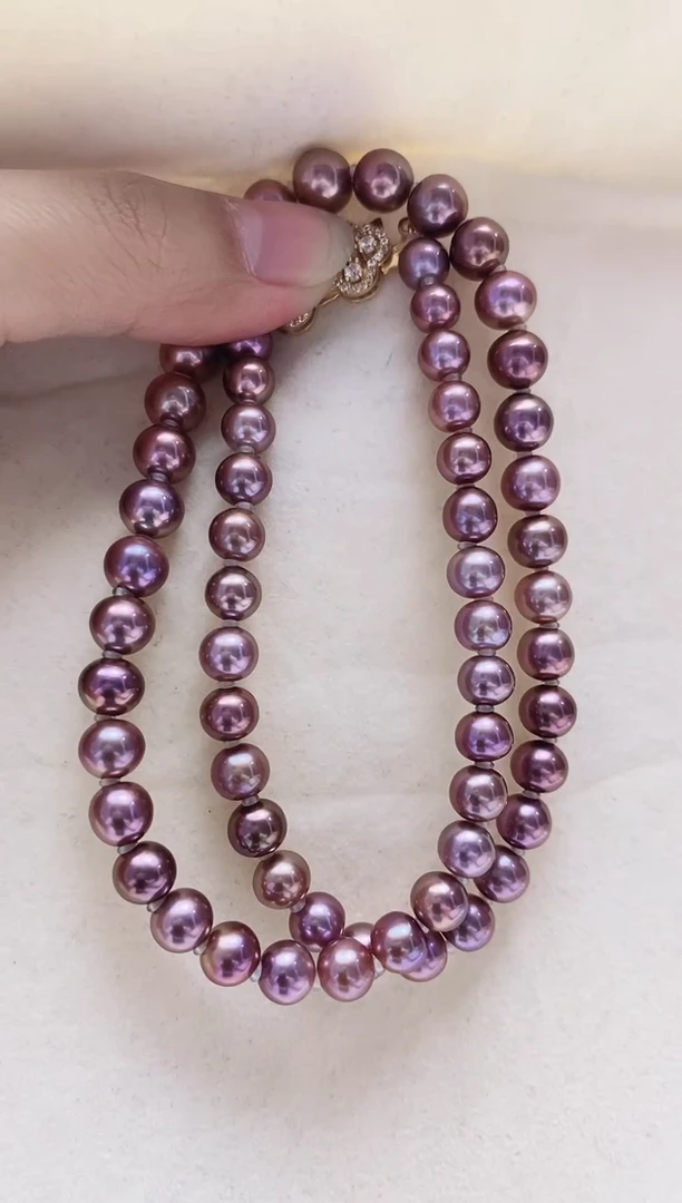 项链银S925镶嵌淡水珍珠淡水紫珠项链