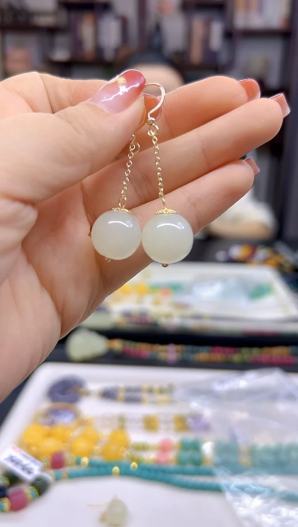 【闪购商品】和田玉（白玉）耳饰14K金镶嵌E729