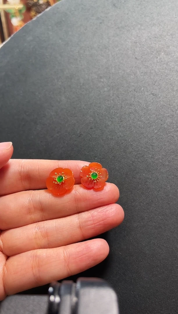 【闪购商品】玛瑙/玉髓耳饰18K金镶嵌耳饰