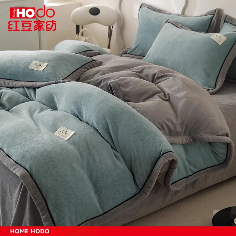 红豆冬季牛奶绒被套单件秋冬加厚保暖加绒珊瑚绒被罩双面毛绒被单
