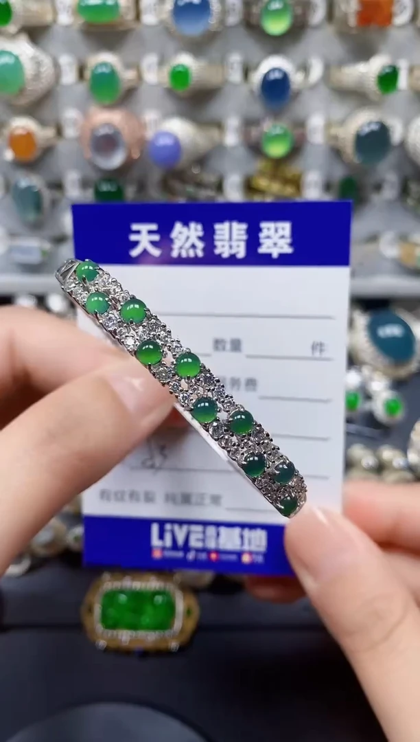 翡翠手镯银S925镶嵌53