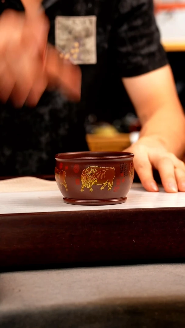 茶壶紫砂原矿石红 五牛杯