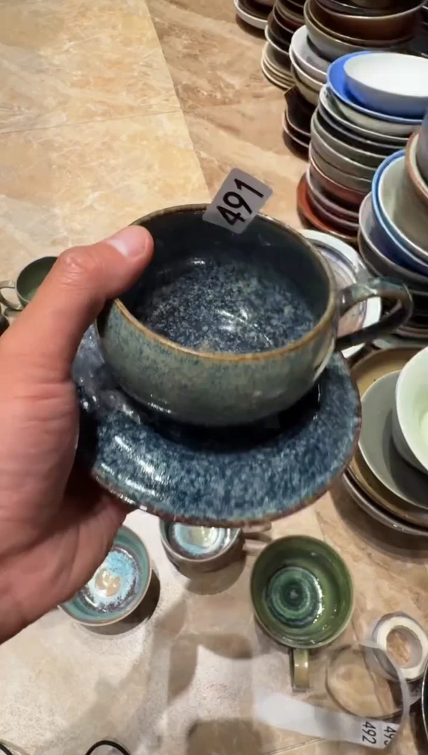 瓷小****?491 窑变蓝咖啡杯1套