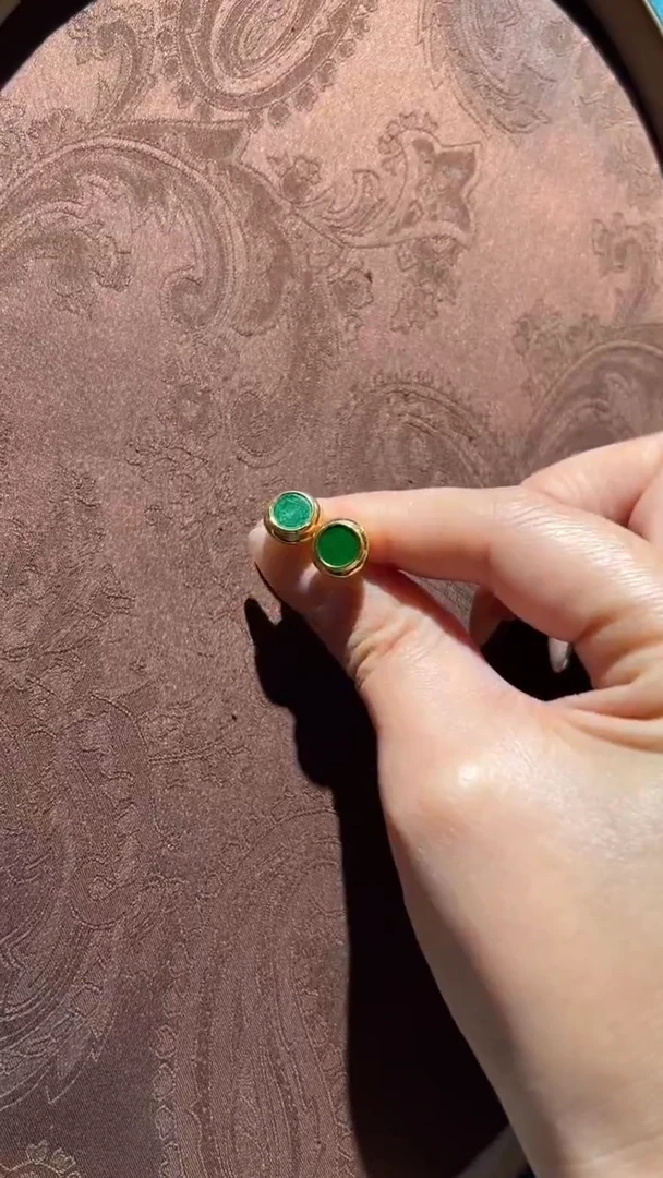 【闪购商品】翡翠耳钉银S925镀金镶嵌红翡绿翠 29号