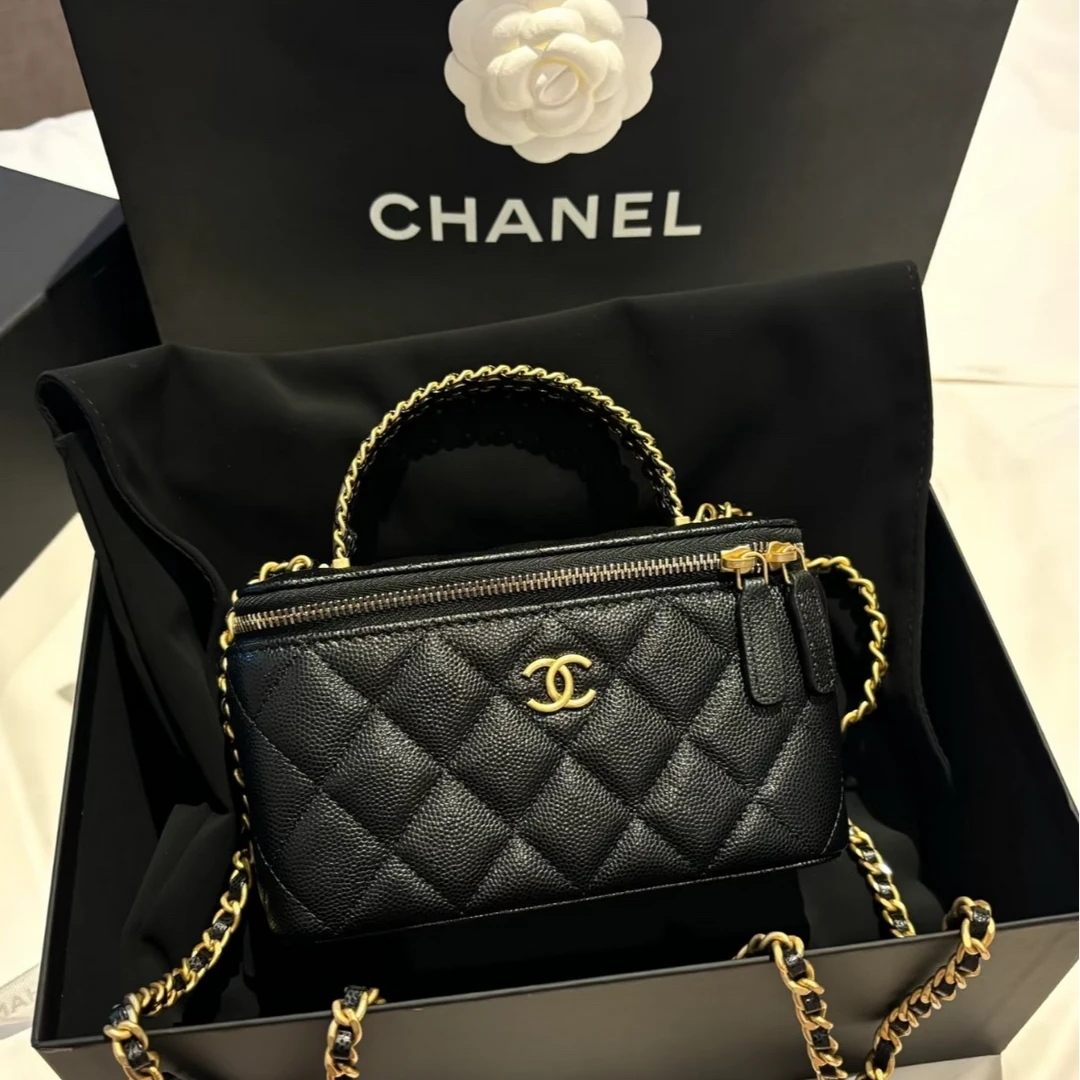 全新未使用 Chanel/香奈儿 小花6珊 24A 盒子包 荔枝皮拼金属手柄