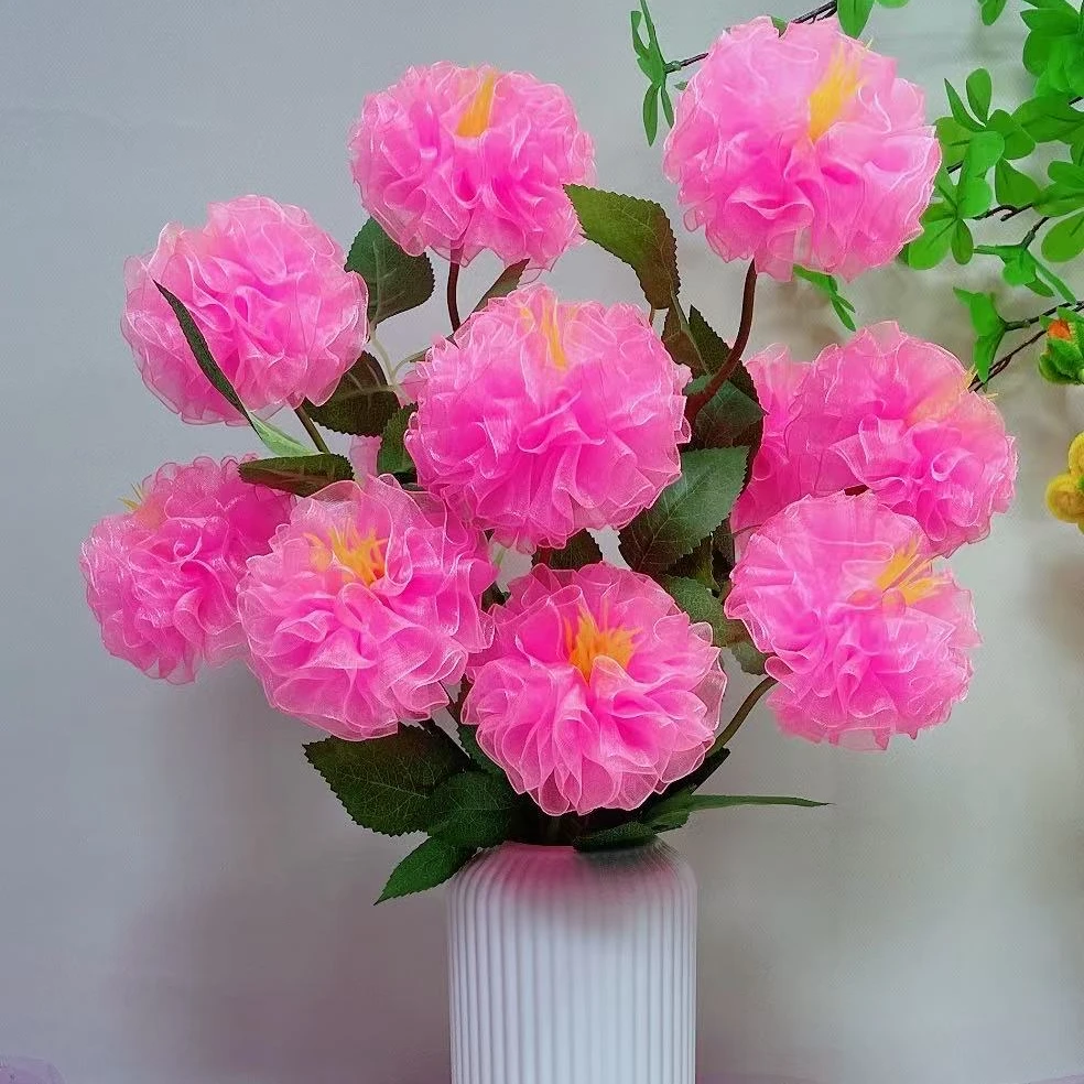 【满2单送剪刀】4cm雪纱带大丽花DIY母亲节材料包桌摆件送礼仿真花