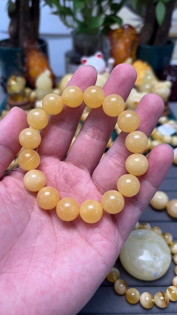 手串蜜蜡未镶嵌p50精品鸡油黄蜜蜡  20.51克 13mm