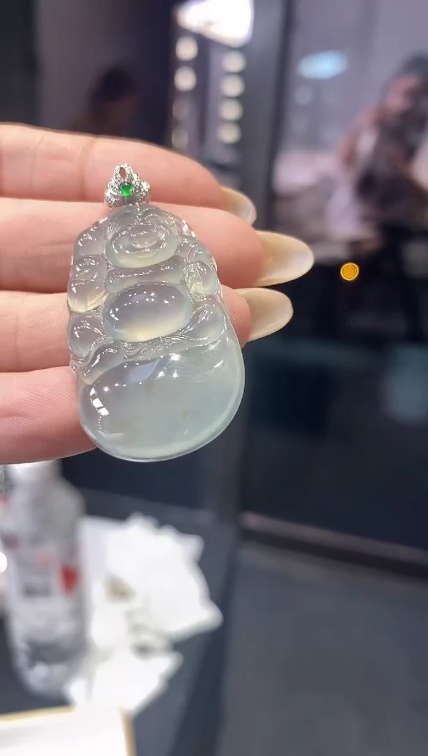 翡翠18K金镶嵌吊坠(不含链)布袋佛