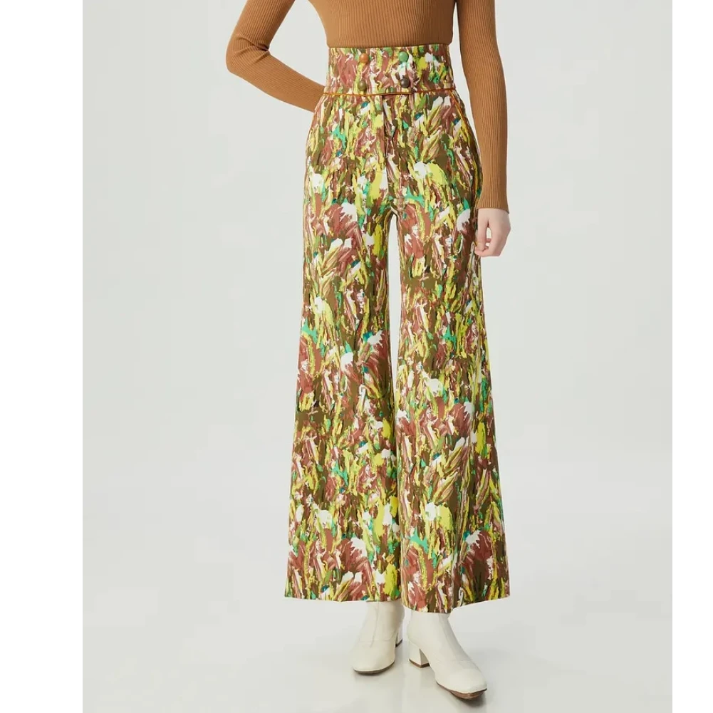 AMASS/阿玛施新款休闲复古个性潮牌高腰花色微喇长裤女士5100315