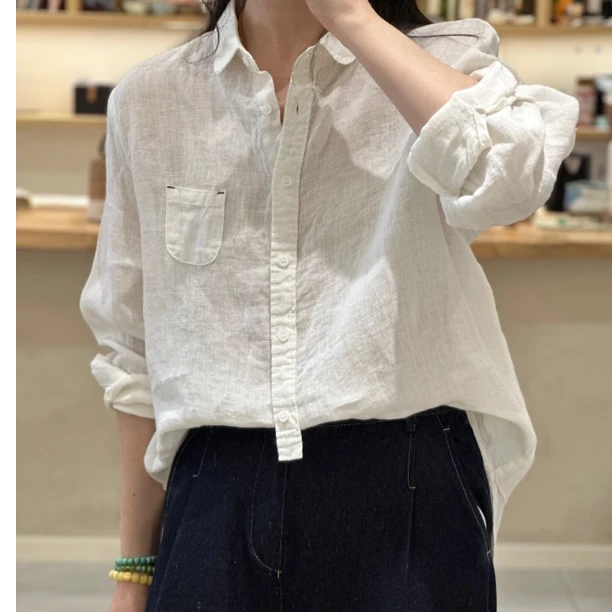 小镇姑娘春季新款水洗亚麻衬衫长袖时尚休闲百搭宽松衬衣显瘦
