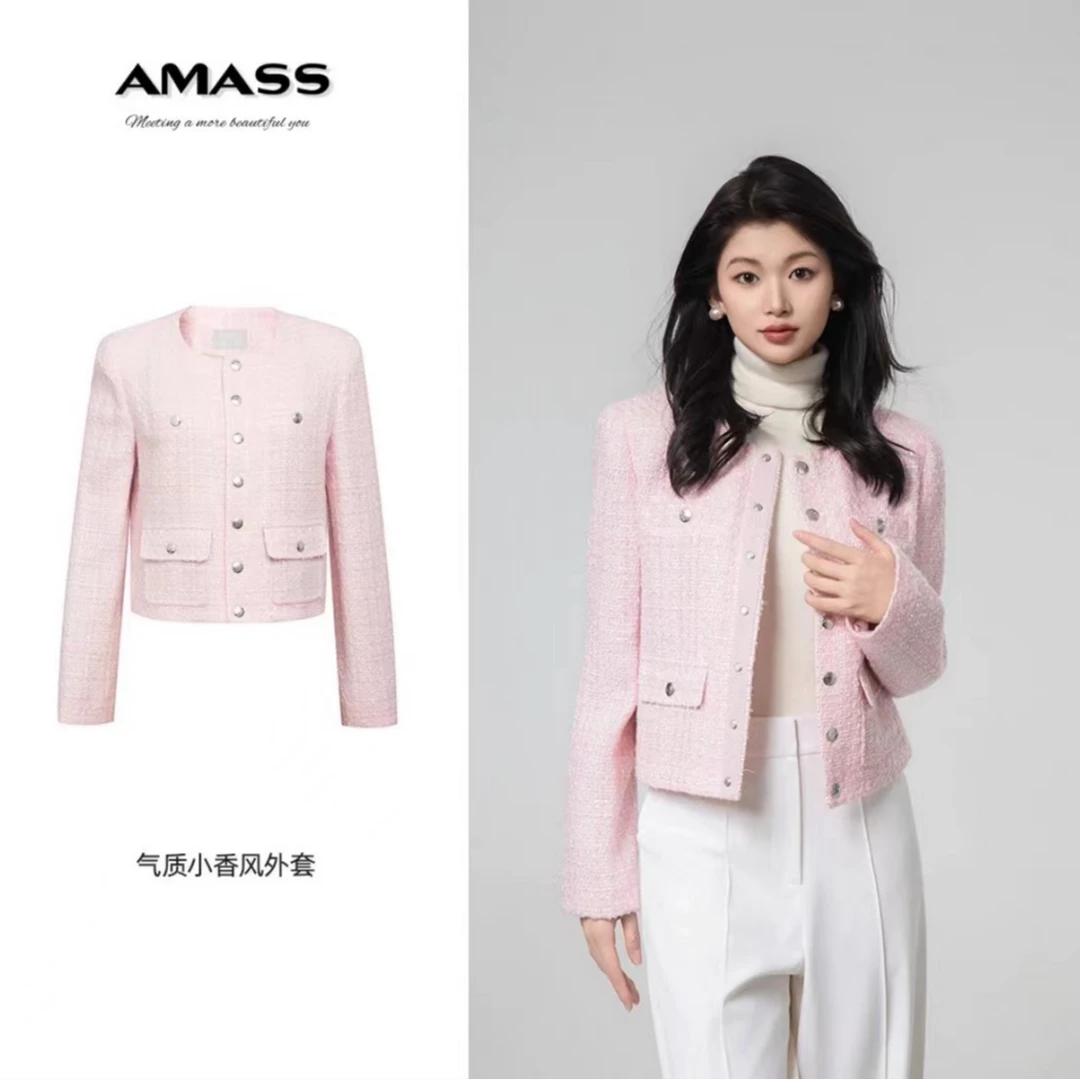 AMASS/阿玛施新款圆领质感花呢小香时尚外套毛呢女士法式5400827