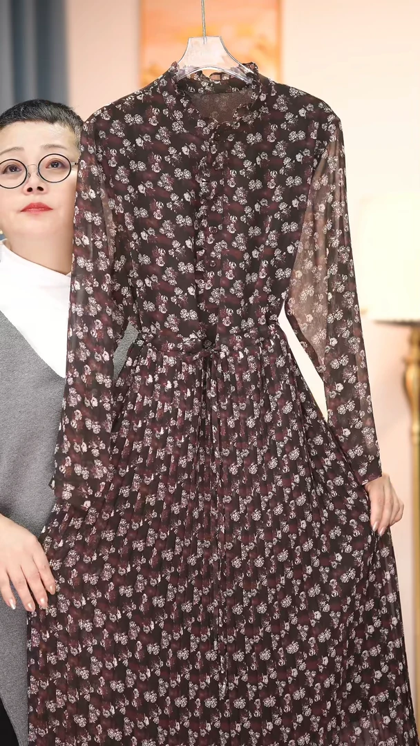 F193【咖色牡丹千褶】花2025年新款高定重工轻奢连衣裙