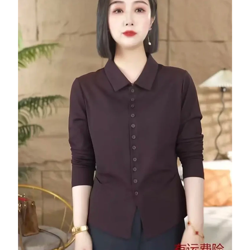 2025新开衫6扣眼秋装简约纯色收腰衬衫扣女气质百搭打底上衣衬衣