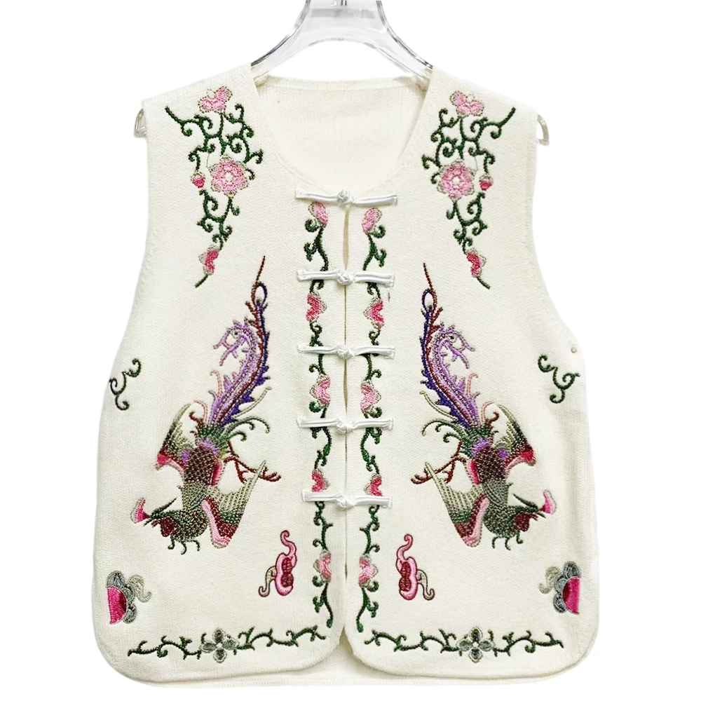 【凤穿牡丹 】2025年新款国风重工刺绣针织马甲