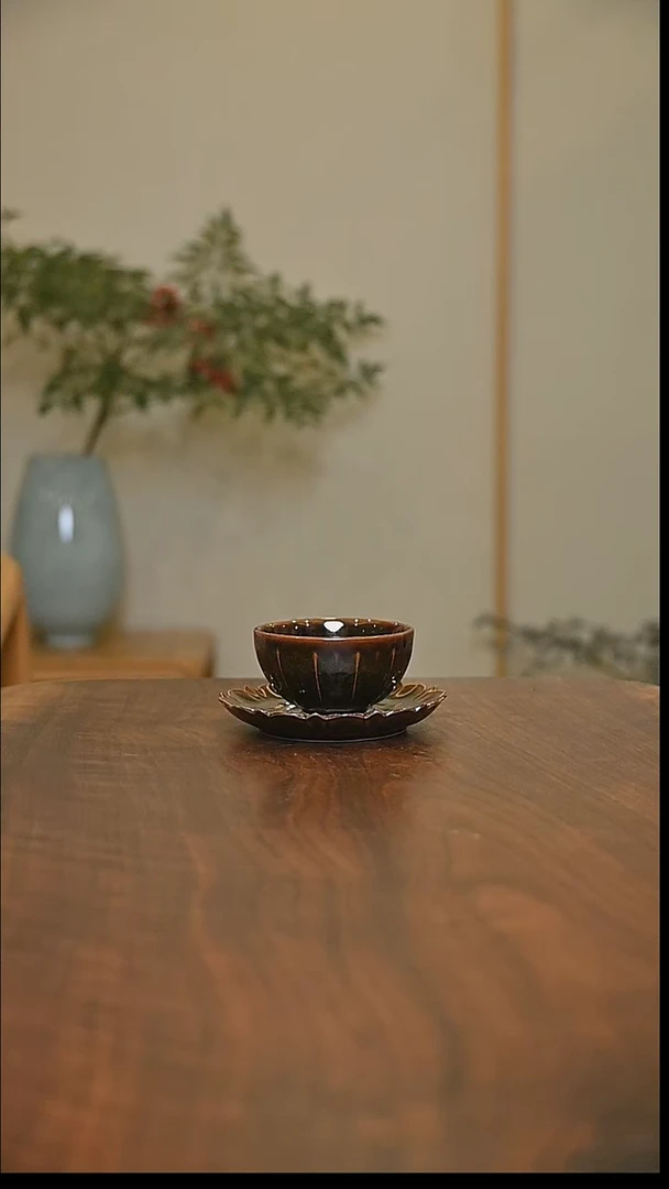 杯+托 矿石釉 微瑕 无款