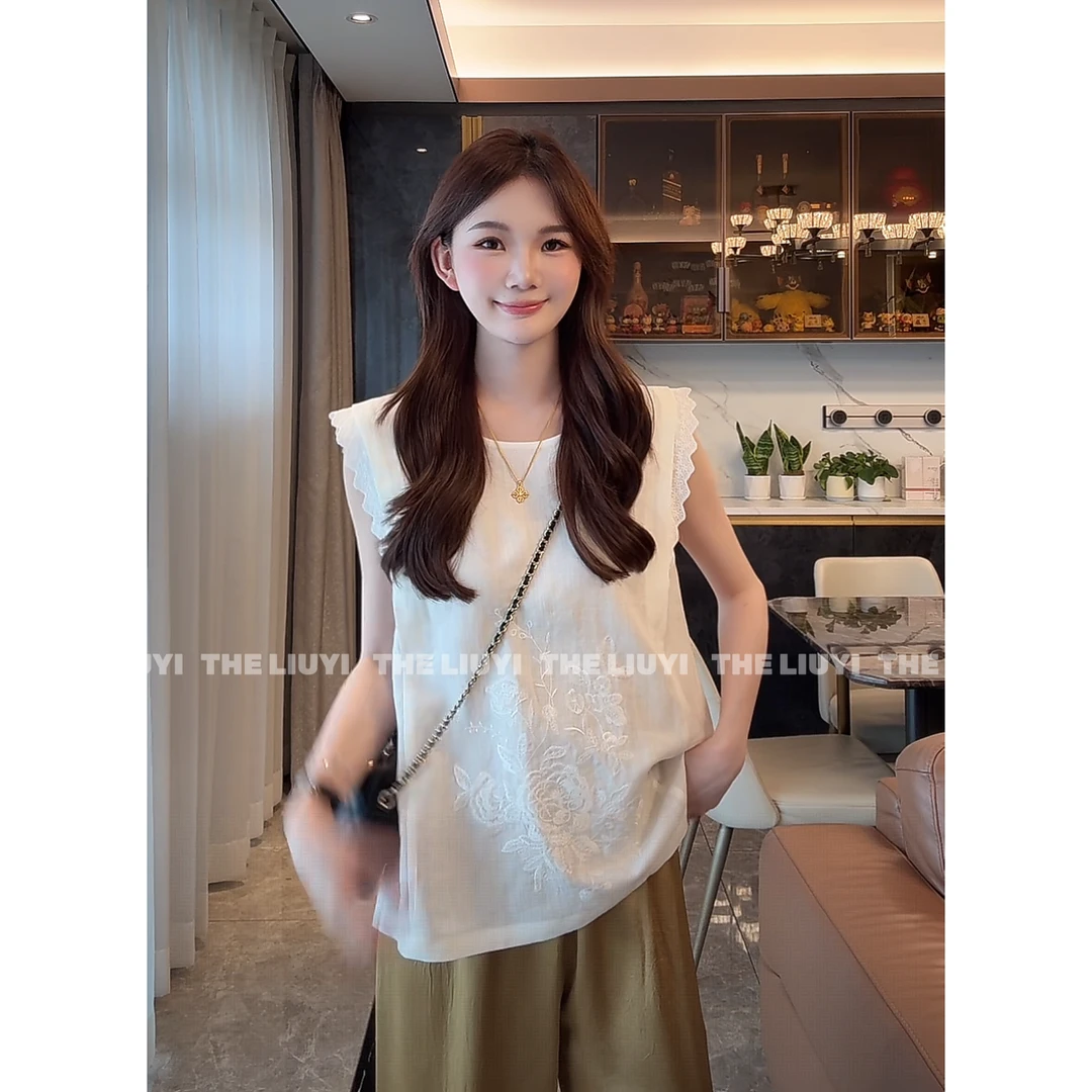 【LIUYI】韶华~夏季亚麻天丝混纺重工设计刺绣小衫56209