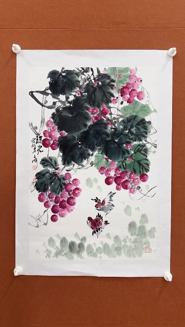 国画李文峰四尺三开花鸟