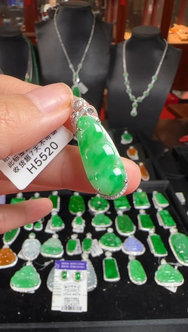 颈饰18K金镶嵌翡翠H5520富贵豆