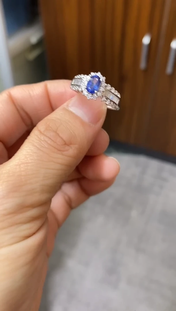 戒指蓝宝石银S925镶嵌念*蓝宝石戒指